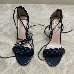 Shu Shop Elegant Black Braided Strappy lace up tie Women's Stiletto Heels